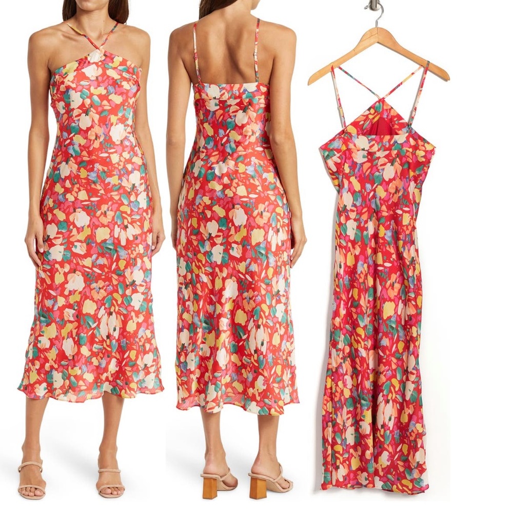 Floral Print Halter Neck Midi Dress
